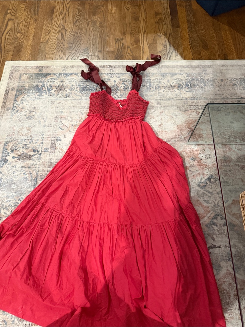 Free People Red Maxi Dress with Burgundy Tie Straps